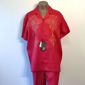 Unique 2pc Burgundy Men's short sleeves pants set by God Body